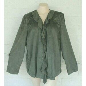 NWT Chico's OTR 3 XL Pine Green Faux Suede Open Ruffle Front Tunic Jacket